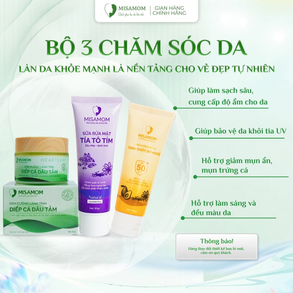 Bộ 3 Chăm Sóc Da Kem Dưỡng, Sữa Rửa Mặt & Kem Chống Nắng