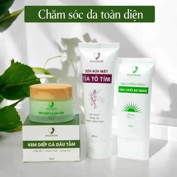 Bộ 3 Chăm Sóc Da Toàn Diện | Kem Diếp Cá, Kem Chống Năng, Sữa Rửa Mặt