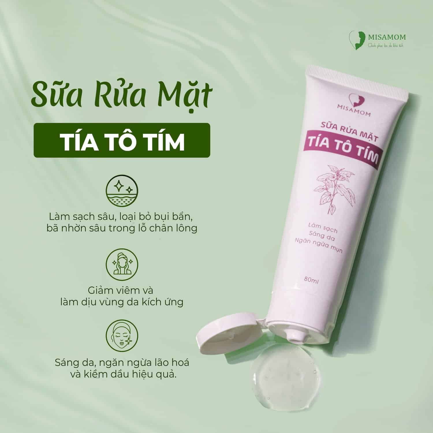 Hướng dẫn sử dụng Sữa Rửa Mặt Tía Tô Tím Misamom