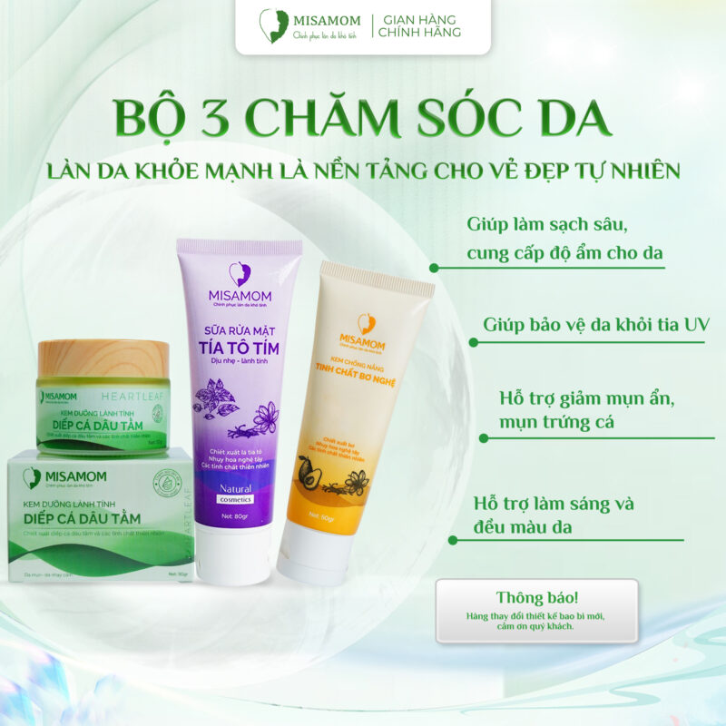 Bộ 3 Chăm Sóc Da Toàn Diện | Kem Diếp Cá, Kem Chống Nắng, Sữa Rửa Mặt